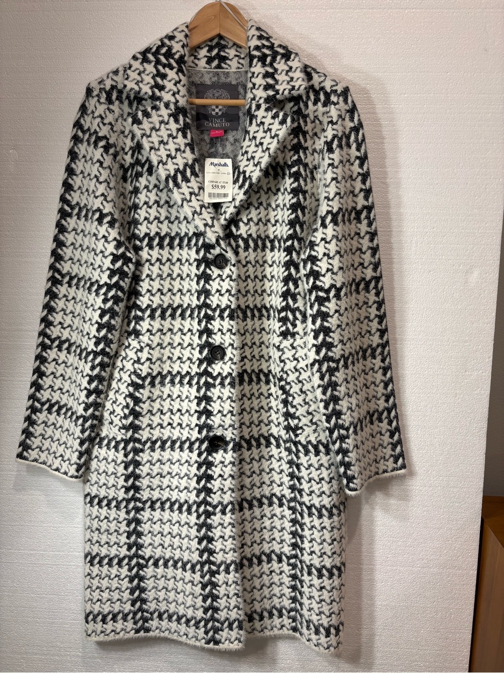 Vince Camuto Womens Black & White Houndstooth Coatigan size Medium*